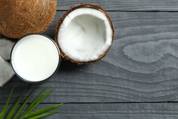 Glass of milk with coconuts on the table