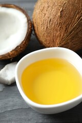 Bowl of coconut oil on table
