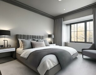 White and gray master bedroom corner
