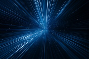 Obraz premium Abstract blue light rays converging, radiating from center in dark space.