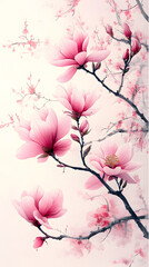 Obraz premium Pink Magnolia Flowers Blossom Oriental Style 