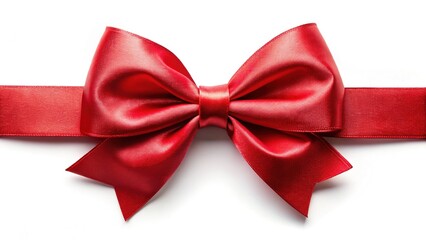 Fototapeta premium A red ribbon bow, elegantly tied, against a clean white background.