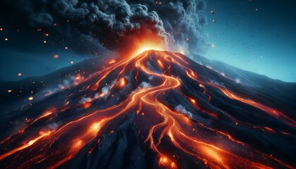 volcano and lava
