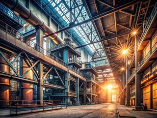 Fototapeta premium Abstract steel: minimalist mill interior, industrial photo.