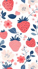 cute pink and white strawberry flowers illustration poster background
