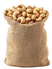 cashew in sack bag on transparent background