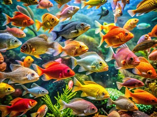 Fototapeta premium AI's vision of vibrant aquarium fish; photorealistic documentary.