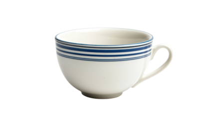 Ceramic cup with blue stripes, showcasing a simple and elegant design for casual dining or coffee moments