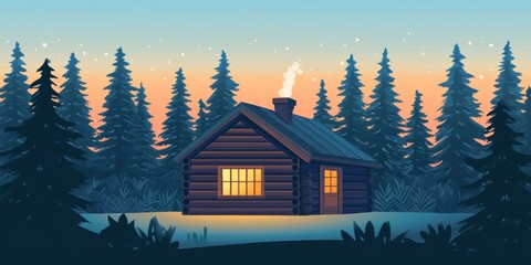 Cozy Cabin in a Winter Forest
