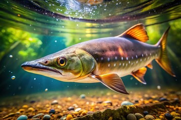 Fototapeta premium Bokeh blur captures knifefish and eel's aquatic dance.
