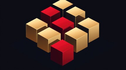 Fototapeta premium Abstract 3D geometric design with red and gold cubes.