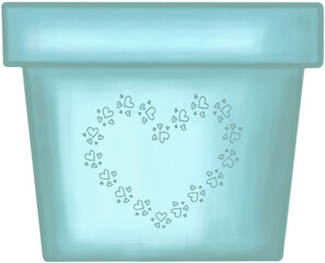 Lovely style and colors with hearts pattern of blue pot for grow plant.