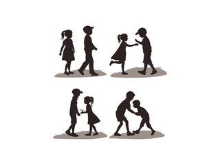 Collection of Children Silhouette. Collection of Children Silhouettes � Kids Playing, Running, and Jumping Silhouette Set