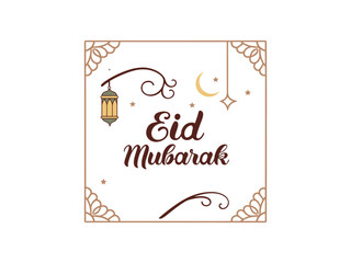 Eid Mubarak Lettering Card with Decorative Elements. Eid Mubarak lettering card with decorative elements, Islamic festival greeting, Arabic calligraphy card design