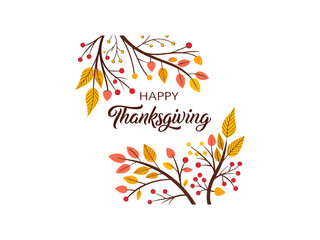 Happy Thanksgiving Day Lettering with Flower Elements. Happy Thanksgiving Day Lettering with Beautiful Floral Elements and Festive Design