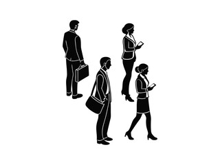 Set of businessman and businesswoman meeting. Set of businessman and businesswoman meeting silhouettes depicting corporate discussions, office teamwork, and professional collaboration