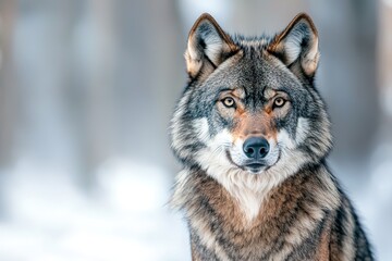 Eye to Eye: A Majestic Wolf's Intense Gaze in the Wintry Wilderness