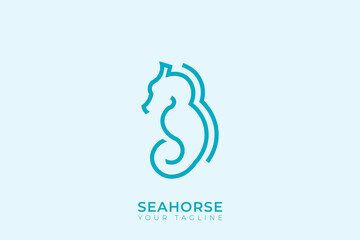 Seahorse silhouette logo design, simple seahorse logo with blue color