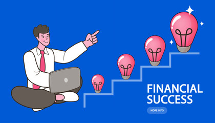 man sitting on the floor using laptop with growing lamps. new ideas concept. social media network online communication. success and development vector illustration.