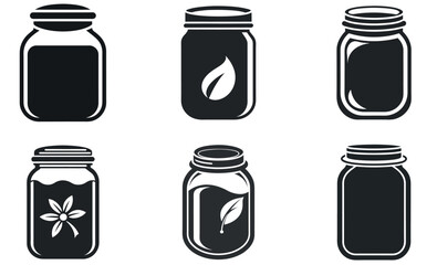 A set of six silhouette illustrations of glass jars.