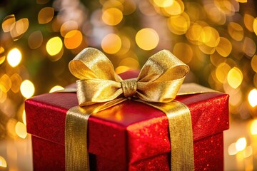 Elegant red and gold gift box for the holidays.  Luxurious feel.