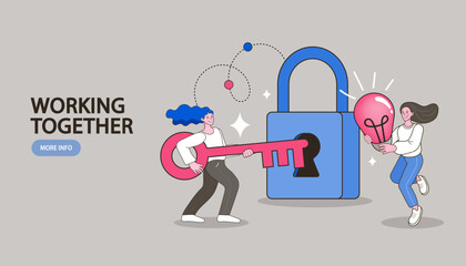 Effective teamwork is the key to success! This vector illustration symbolizes collaboration, problem-solving, and innovation, showing a team unlocking opportunities together for business .