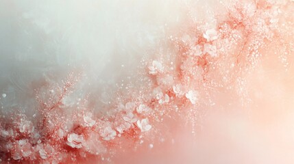 Fototapeta premium Delicate red flowers blossoms and branches across soft pastel background
