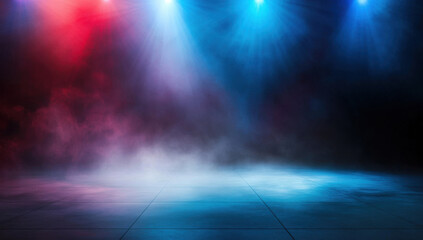 Dark street, night smog and smoke neon light. Dark background of the night city, ray of light in the dark. Gloomy dark background