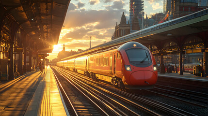 Sunset Train Arrival London Station