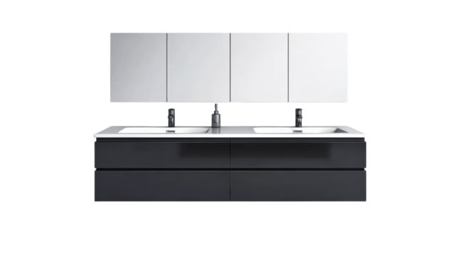 Modern double sink bathroom vanity with sleek design and elegant fixtures in contemporary style