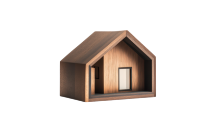 Wooden house model showcasing modern architectural design with natural elements and clean lines