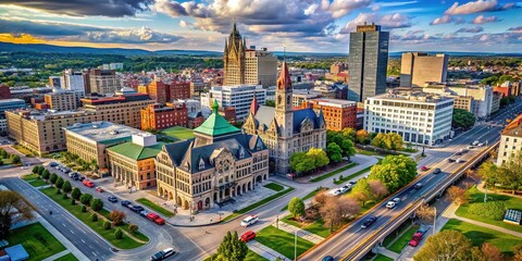 Fototapeta premium High-angle view of Albany's State Street, showcasing downtown.