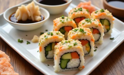 Delicious sushi platter with fresh ingredients