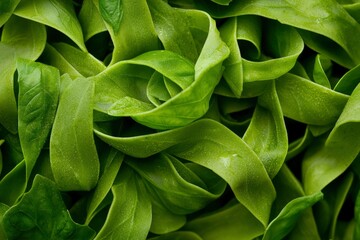 Fresh green spinach pasta background, close-up, food photography