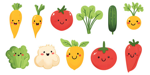 Happy Veggie Characters Cute Cartoon Vegetables Illustration