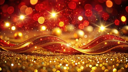 Red and gold, dazzling, sparkling Christmas wave design.