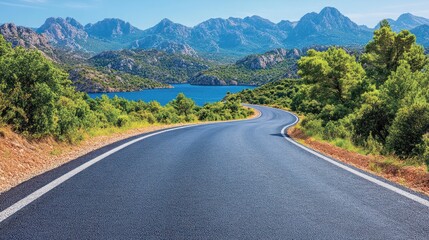 Fototapeta premium Scenic mountain road winding towards a lake