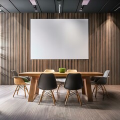 Gray and wooden meeting room with poster