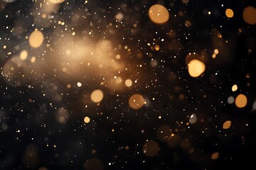 Abstract gold bokeh lights on black background.