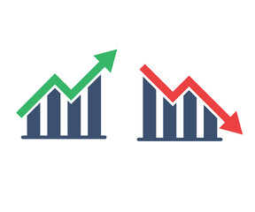 Financial arrows up and down symbol on white background.