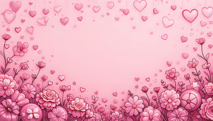 Pink Flowers, Hearts, Love, Valentine's - Pastel colors