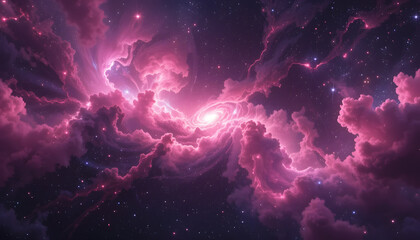 Pink Nebula Galaxy Space Cloudscape Art - Cosmic/Celestial