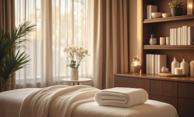 Serene spa environment with towels