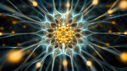 Obraz premium Stunning abstract digital art featuring intricate geometric patterns, glowing lines, and dynamic symmetry, perfect for modern, futuristic design inspiration.