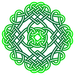 A green Celtic knot representing strength, unity, and eternity. Intricate interwoven lines create a sense of endlessness, with a gradient from dark to light green adding depth and beauty.