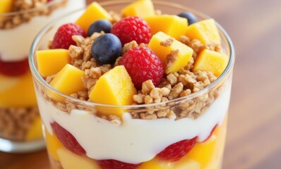 Fruit and granola parfait in glass
