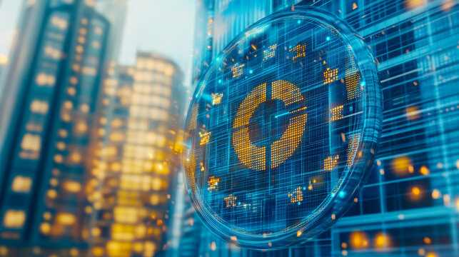 Cutting-edge digital technology image featuring futuristic data visualization, smart cityscape elements, enhancing tech innovation and connectivity insights.