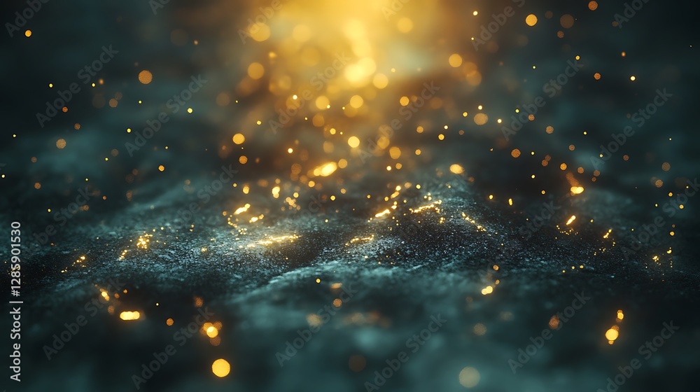 Wall mural a shimmering abstract scene with glowing particles on a dark background.