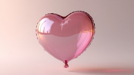 A 3D balloon shaped like a heart, transparent with pink tint, floating gently against a white background with subtle shadows