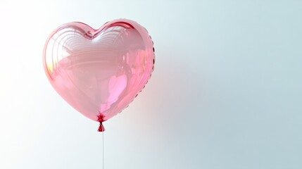 A 3D balloon shaped like a heart, transparent with pink tint, floating gently against a white background with subtle shadows